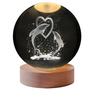 چراغ خواب مدل گوی کریستالی طرح دلفین و قلب 3D کد۳۰۹